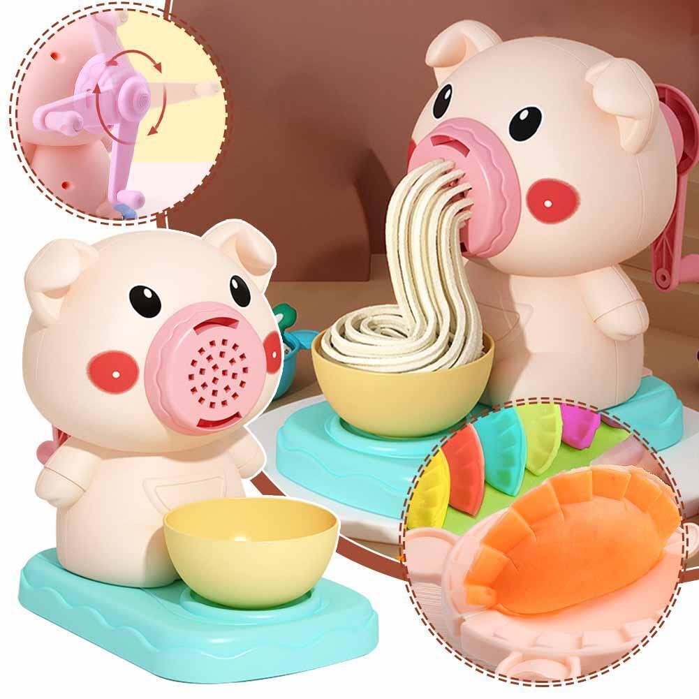  Gourmet play dough Toy pig with a bowl and a toy dumpling.