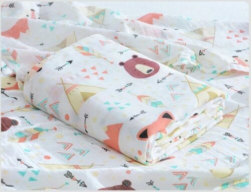 Baby blanket with bear and fox design Two layers muslin gauze baby  blanket plush-hug quilt blanket muslin baby blankets.