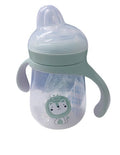 Baby bottle with handle and green lid .