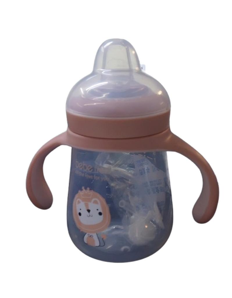Baby bottle with cartoon lion design .