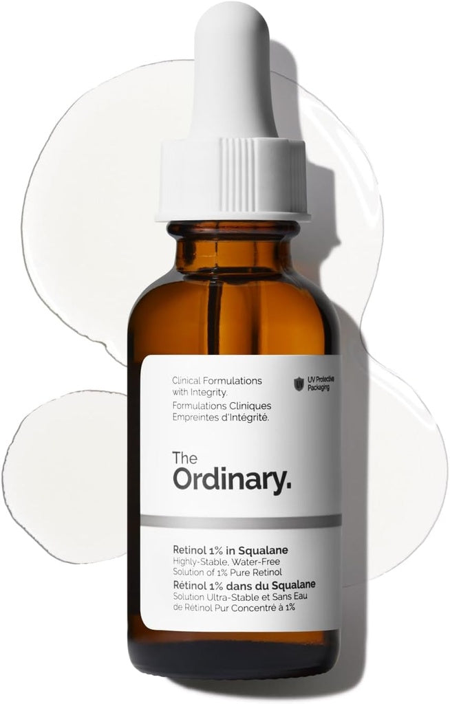 The Ordinary skincare serum bottle with dropper.