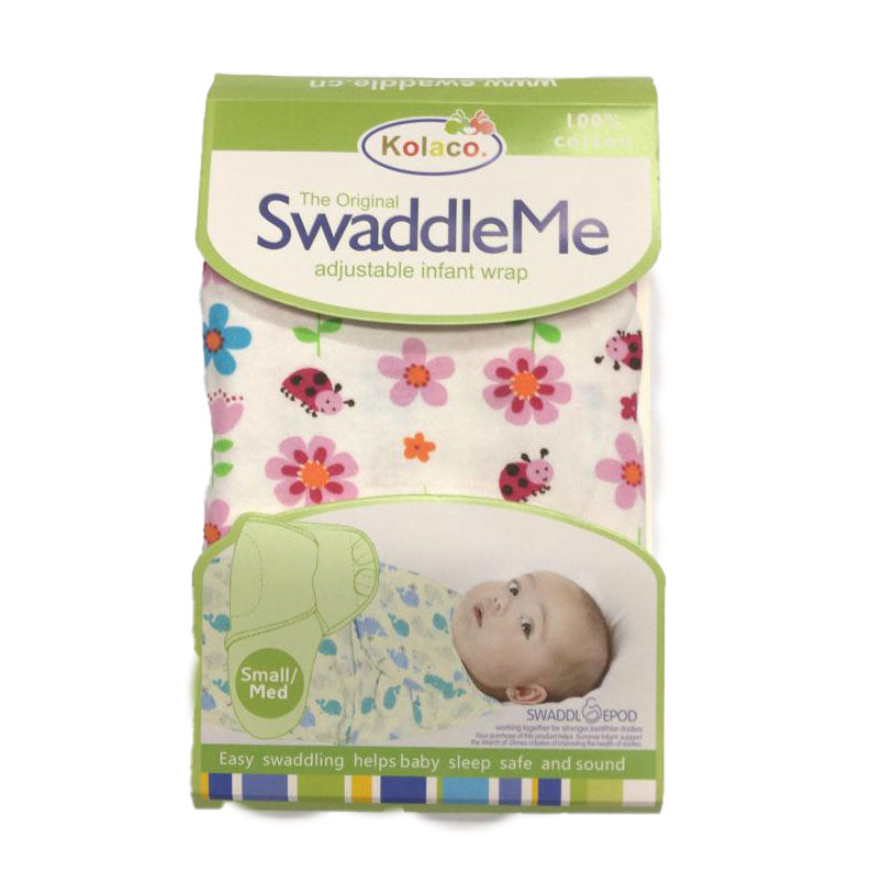 Kolaco SwaddleMe adjustable infant wrap packaging with floral design .