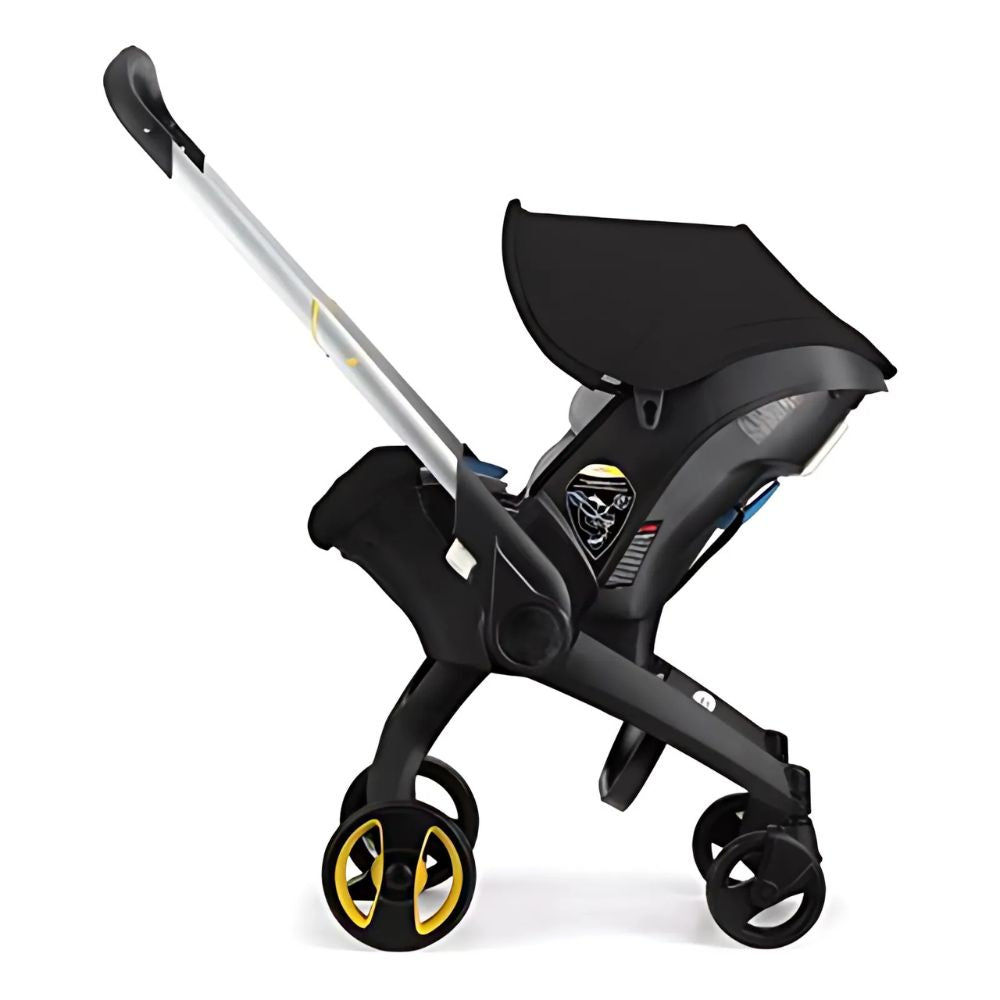 4 in 1 Black stroller with yellow wheels 