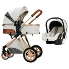 Baby stroller and car seat set NewbornBabyStroller3in1RainCoverLuxuryMultifunctionLightWeightEuropeanBabyPramStroller_Beige