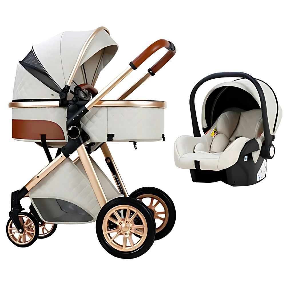 Baby stroller and car seat set NewbornBabyStroller3in1RainCoverLuxuryMultifunctionLightWeightEuropeanBabyPramStroller_Beige
