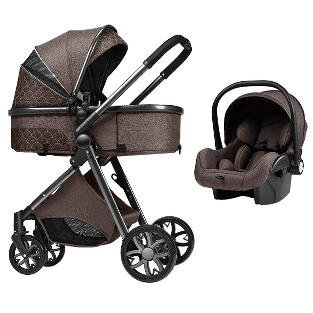 Brown baby stroller and car seat set NewbornBabyStroller3in1RainCoverLuxuryMultifunctionLightWeightEuropeanBabyPramStroller