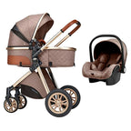 Brown baby stroller and car seat set of Luxury multifunctional Light weight European baby pram stroller.