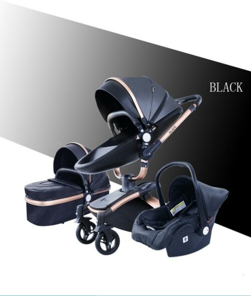 LuxuryBabyStroller3in1FashionCarriageGoldFramePram_Black

