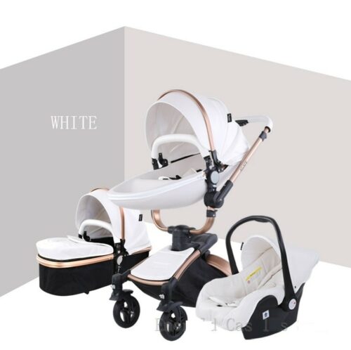 White baby stroller with car seat Luxury_Baby_Stroller_3_in_1_Fashion_Carriage_Gold_Frame_Pram