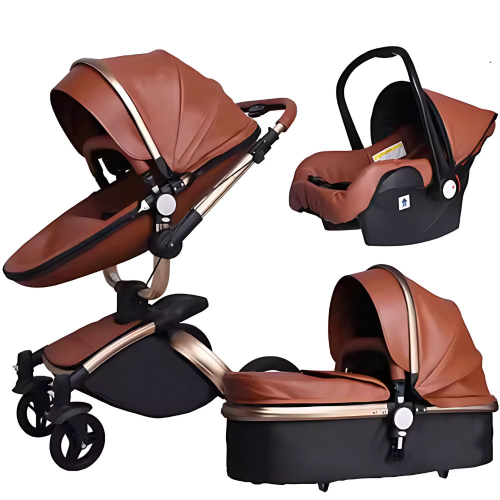 Brown baby stroller and car seat Luxury_Baby_Stroller_3_in_1_Fashion_Carriage_Gold_Frame_Pram