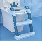 Children's toilet training seat with step ladder attached to a toilet .