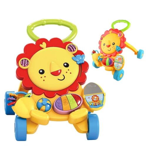 Colorful lion-shaped baby walker with detachable toy 