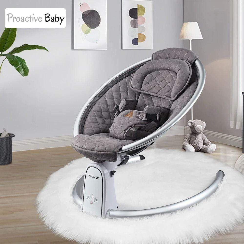 Gray baby swing with quilted design 