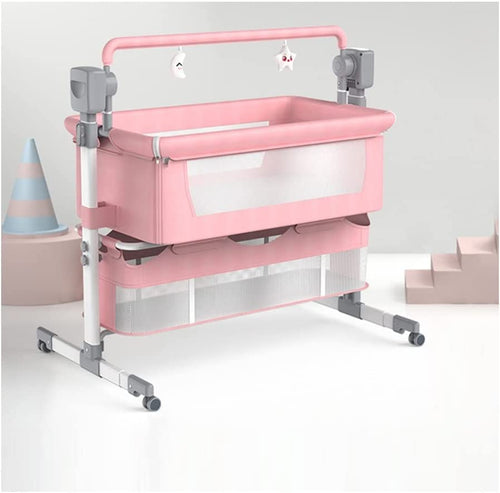 Pink baby crib automatic swing cot bedside crib.