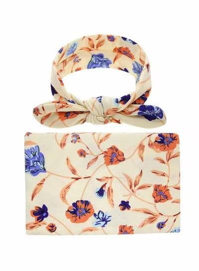 Floral headband and wrap cozy cloth beige