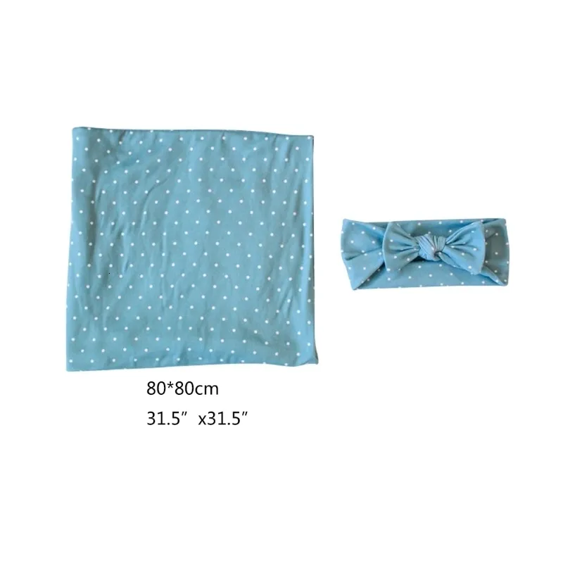 Blue polka dot blanket and headband set