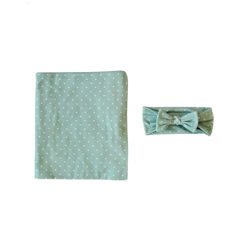 Mint green polka dot headband and wrap blanket swaddle.