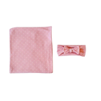 Pink polka dot blanket and matching headband wrap blanket