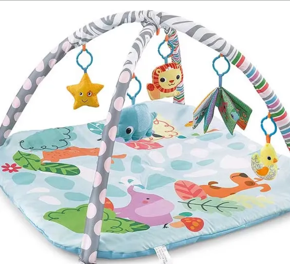 Colorful baby play mat with hanging toys 