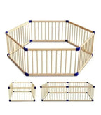 Wooden playpen with blue accents