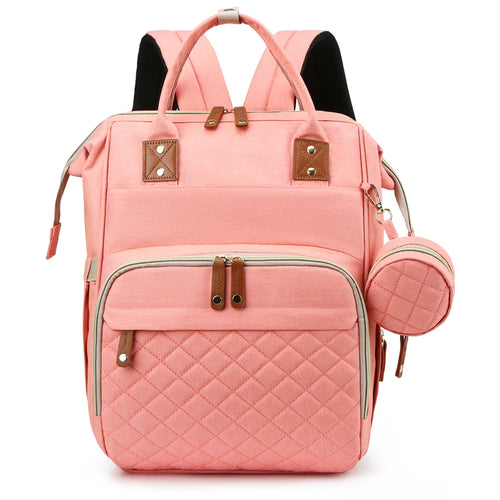 Pink quilted backpack with matching pouch 