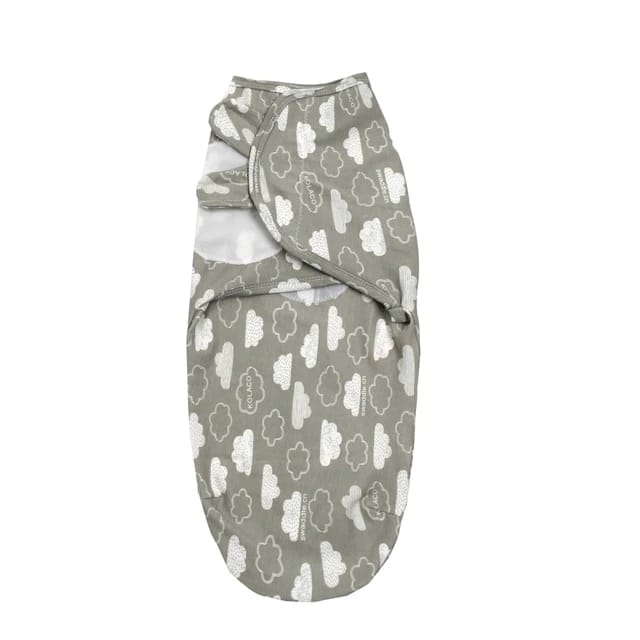 Gray baby swaddle with cloud pattern .