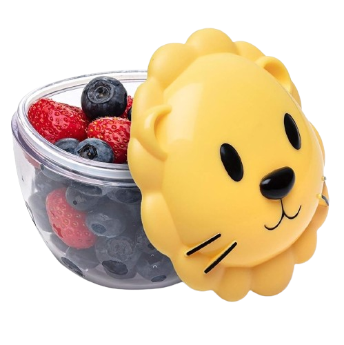 Meli Snack Container Lion king Clear container with berries and a yellow lid.