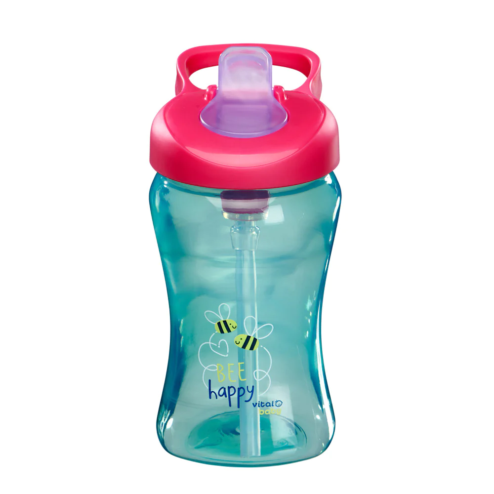 Children's  Vital Hydrate water bottle with pink lid and bee 'Bee Happy' design 