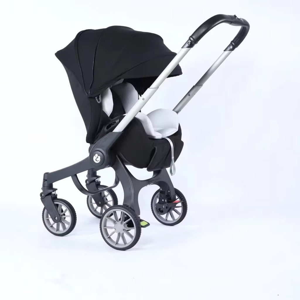 Black and silver New4in1babystrollerMulti-functionalCarSeatStrollerBabyCarriageBasketPortableTravelSystem