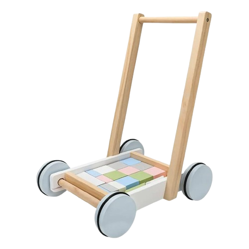 Wooden children's Walkers building blocks toy activity block cart.