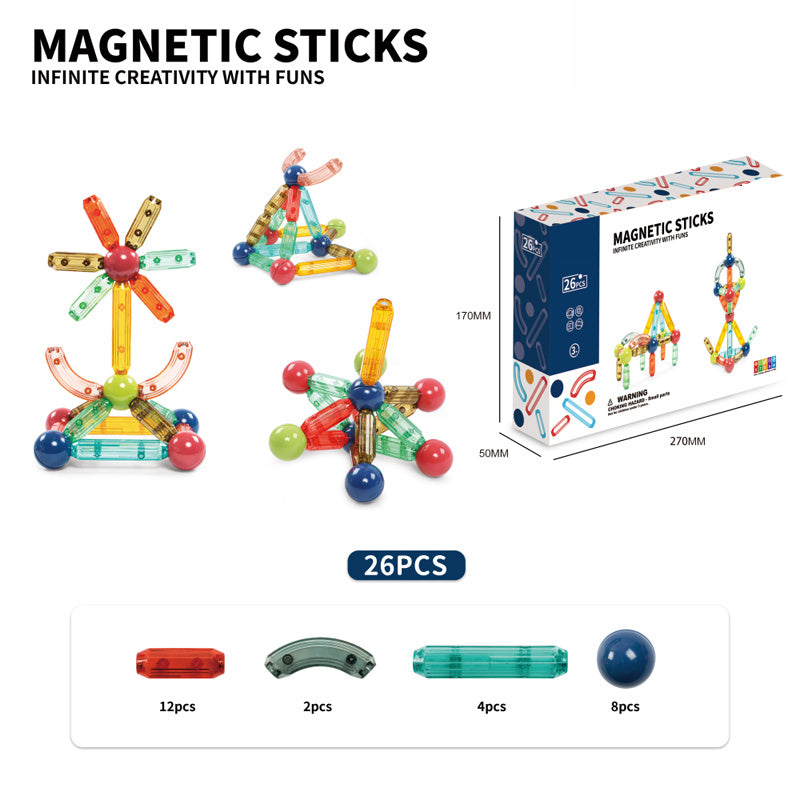 Colorful magnetic sticks with building structures and packaging .