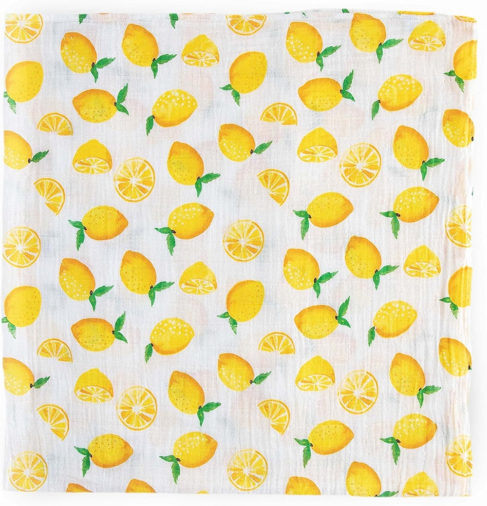 Pattern of yellow lemons with green leaves Two layers muslin gauze baby  blanket plush-hug quilt blanket muslin baby blankets.