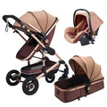  Belecco Baby stroller and car seat set with beige and brown color scheme .