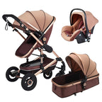  Belecco Baby stroller and car seat set with beige and brown color scheme .