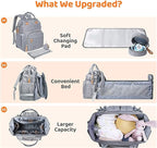 Gray diaper bag with features highlighted 