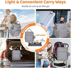 Gray diaper bag shown in various use cases including backpack, handbag, and stroller with text 'Light & Convenient Carry Ways'.