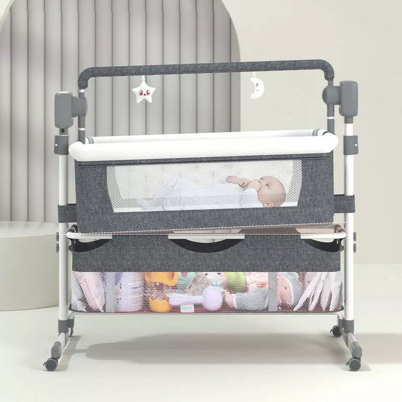 Portable automatic baby crib with storage drawers 