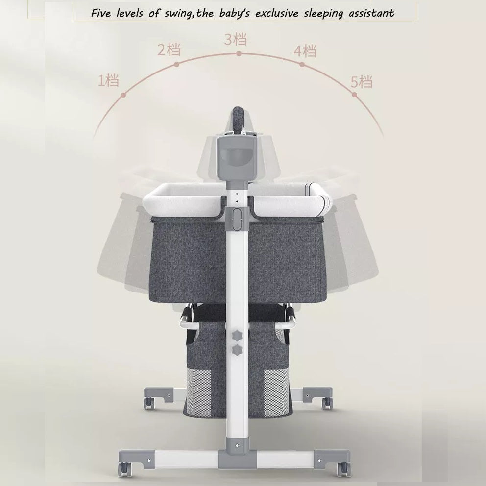 Baby swing with five-level swing control .