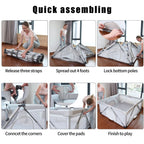Step-by-step assembly instructions for setting up a playpen.