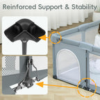 Playpen with reinforced support structure highlighted, showing stability and design details.