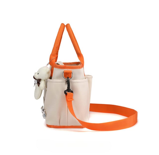 Beige and orange Tote bag with a strap 