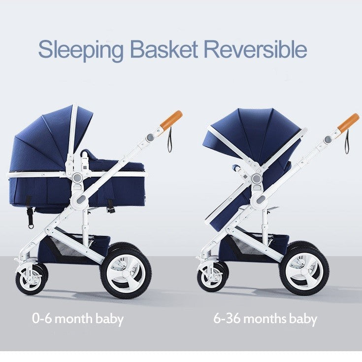 Two Belecco baby strollers with a reversible sleeping basket 