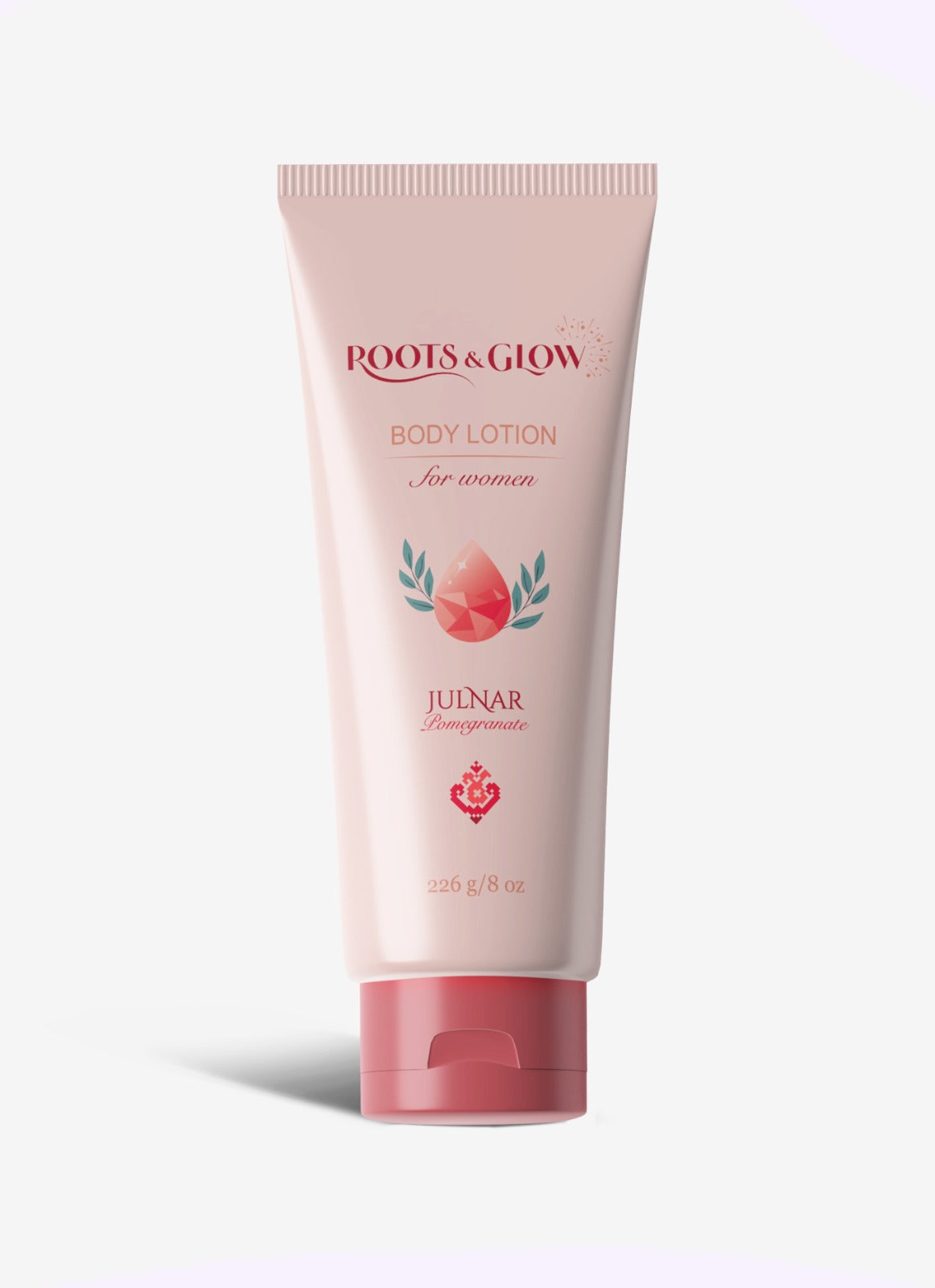 Body lotion tube of 'Roots& Glow' women