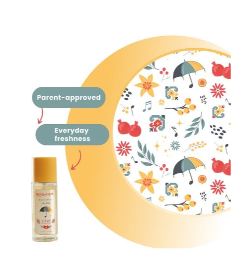 Roots& Glow deodarant bottle with a colorful patterned disc 
