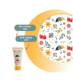 Tube of cream with decorative moon and floral pattern .