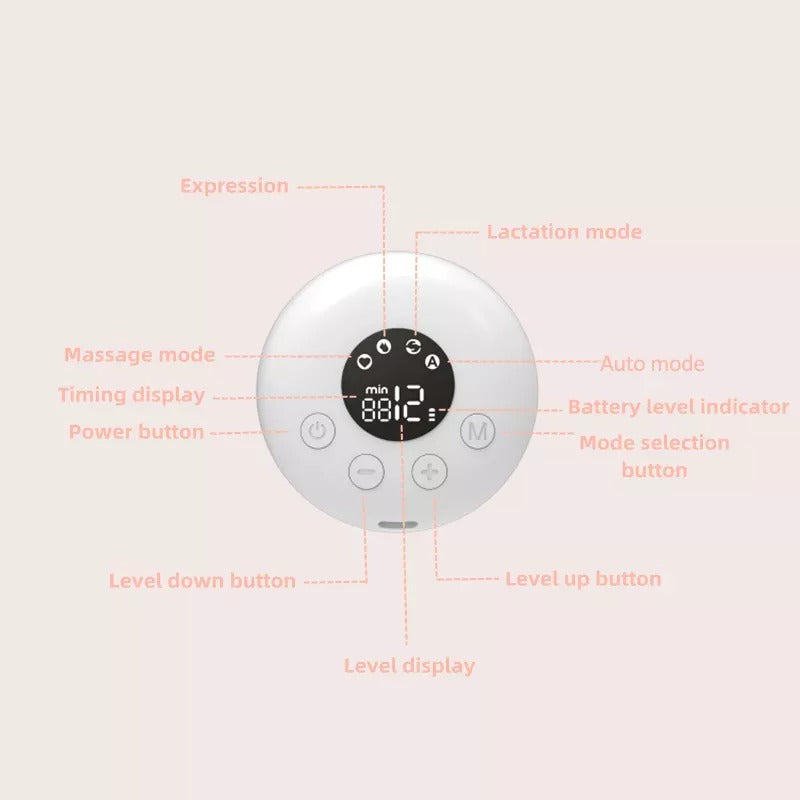 Control panel of 3 in 1 breast pump with labeled buttons and display .