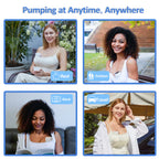 Four scenarios showing a woman in different settings with text indicating 'Pumping at Anytime, Anywhere'.
