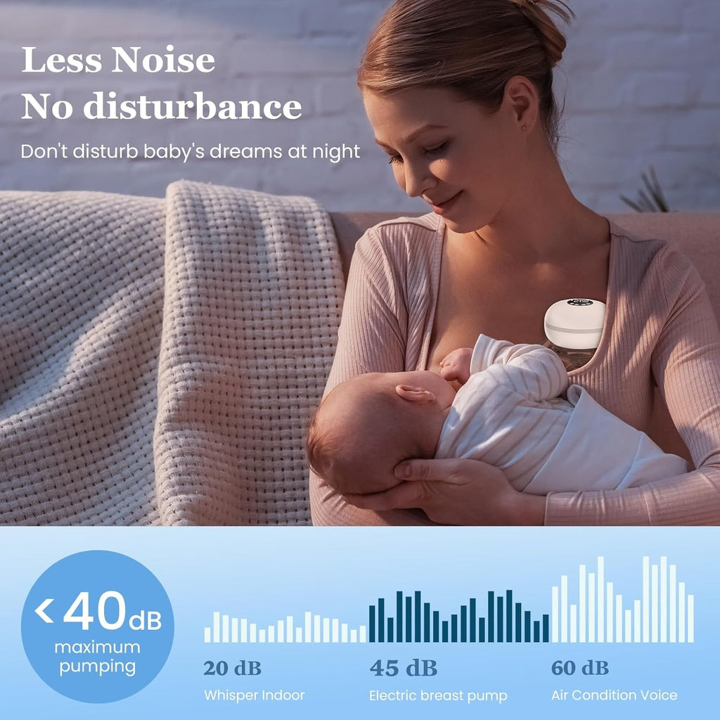 Woman breastfeeding a baby with 3 in 1  double wearable Breast pump.