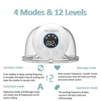 Baby breast pump with digital display and text describing modes and levels .