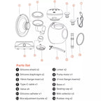 Diagram of parts list for a double wearable breast pump with labeled components.